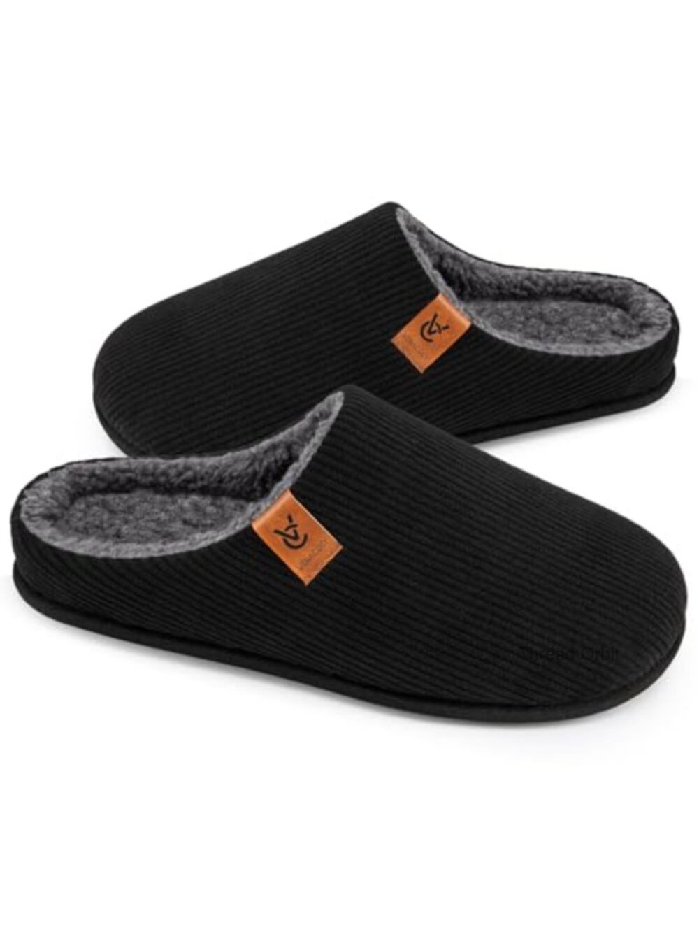 Men's Cozy Slip-on Cuff Slippers Corduroy Memory Foam House Shoes Faux Fur
